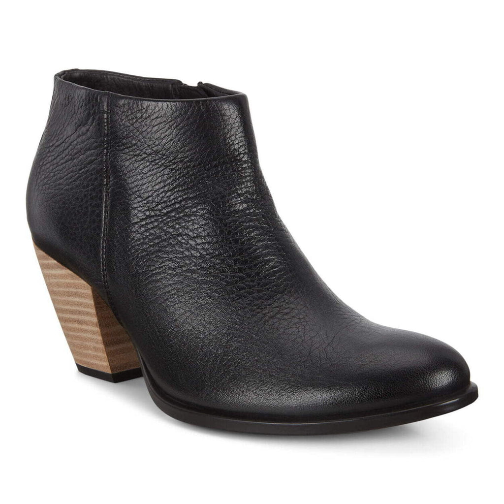 Ecco Women's Black Leather Western Water Resistant Ankle Booties