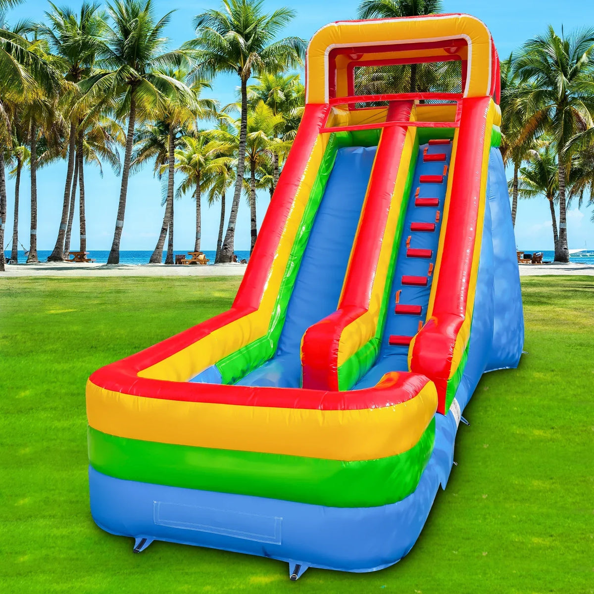 GOOSH 16 FT InfLatitudeable Water Slide with Air Blower, Blow Up Kid Water Slide for Backyard Outdoor Fun, Commercial Grade Water Slide InfLatitudeable- Climbing Wall, Slides & Splash Pool