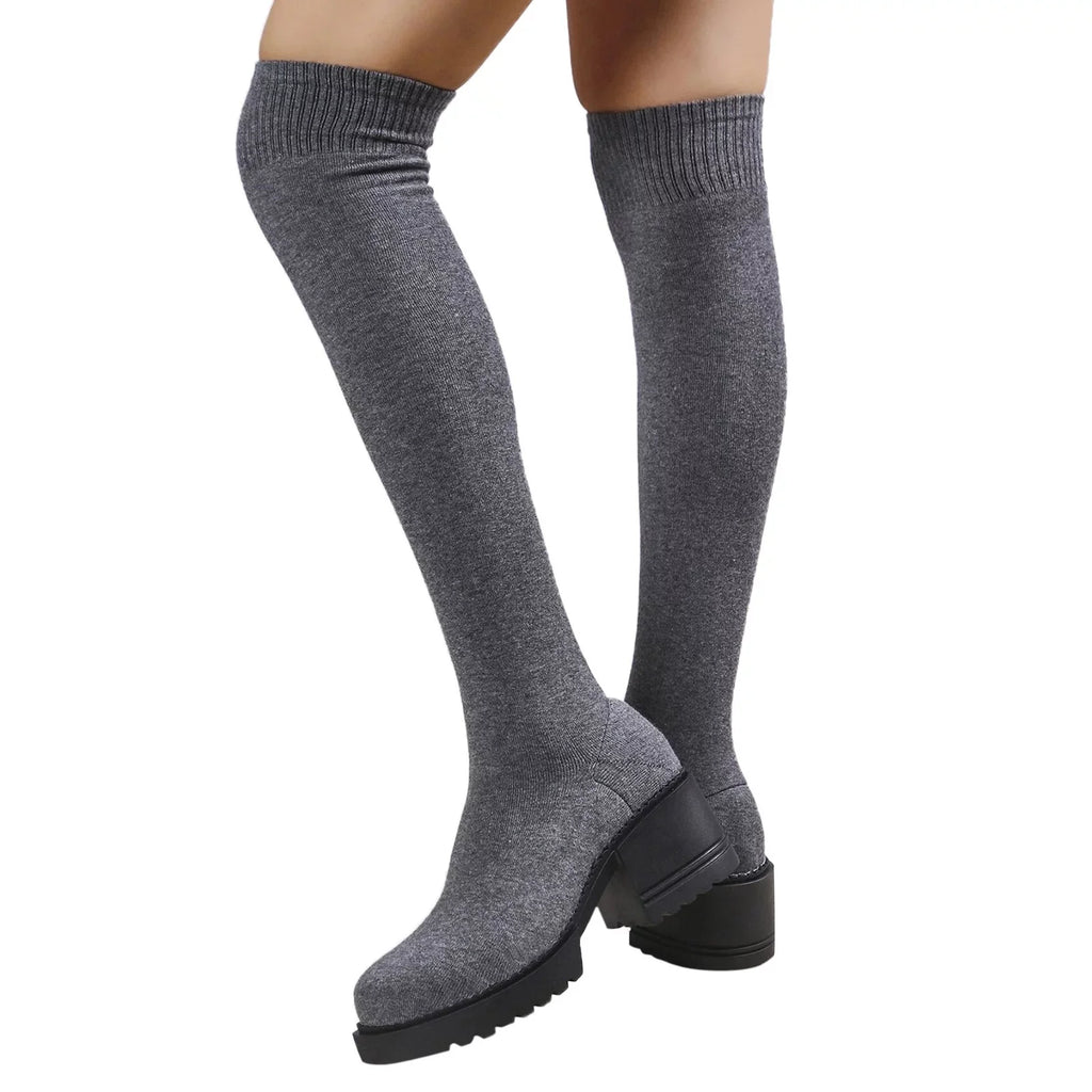 PMUYBHF Pull on Work Boots Women Minimalist Heeled Sock Boots Long Boots Ladies Knee Length Boots Buckle Winter Boots for Women Waterproof Snow Size 11