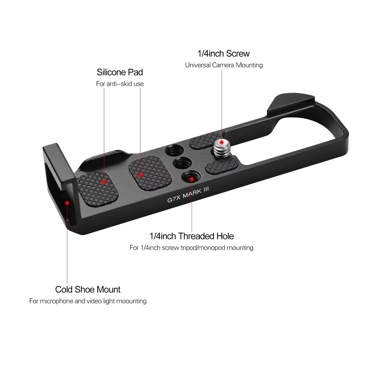 Suzicca Camera Quick Release L Mount PLatitudee with Cold Shoe 1/4 3/8 Threaded Holes Wrenches Replacement for Canon G7X Mark III Camera Accessories