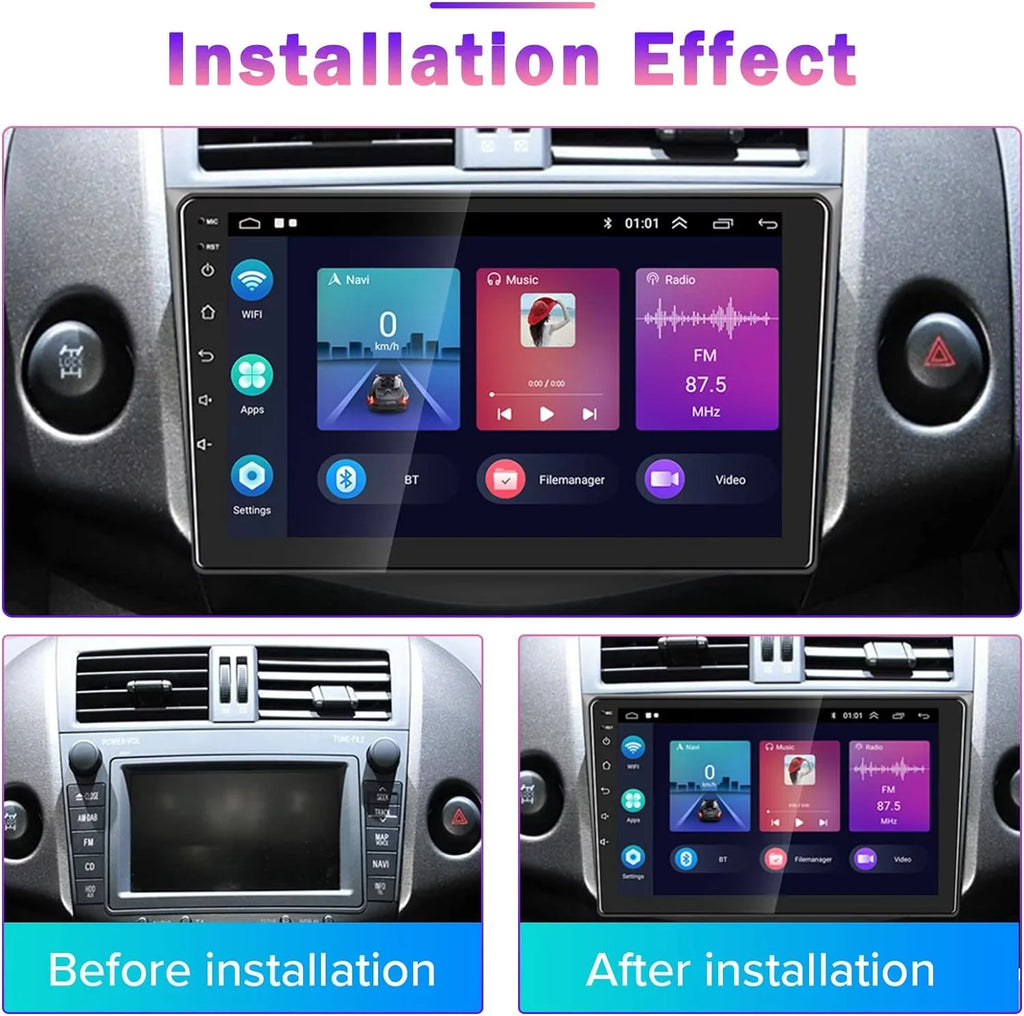 Podofo 2+32G for Toyota RAV4 2007-2012 Wireless Carplay Android Auto Mirror Link 9'' Touchdisplay Car Stereo Radio Android 12 HD 1080P WIFI GPS Hifi FM Bluetooth USB Cable, AHD Backup Camera