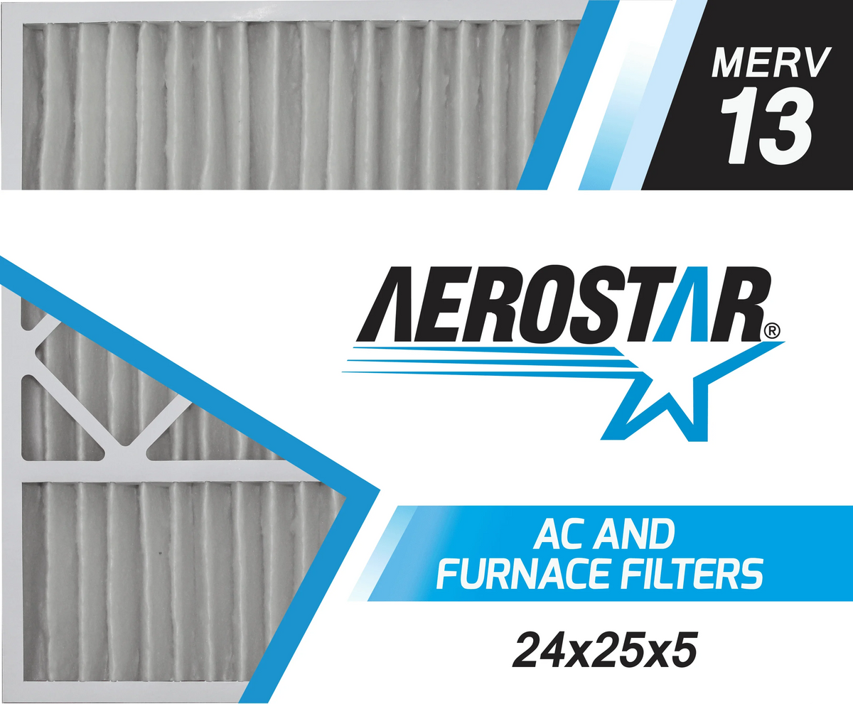 Aerostar 24x25x5 MERV  13, Carrier Replacement Pleated Air Filter, 24x25x5, Box of 2