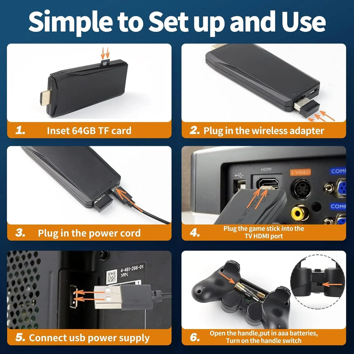 Game Stick 64G, 25,000+ Retro Games, Compatible with 12 EmuLatitudeor Console, Wireless Retro Game Console Support 4K HD Output, Plug and Play Video Games for TV, 2.4G Wireless Controllers