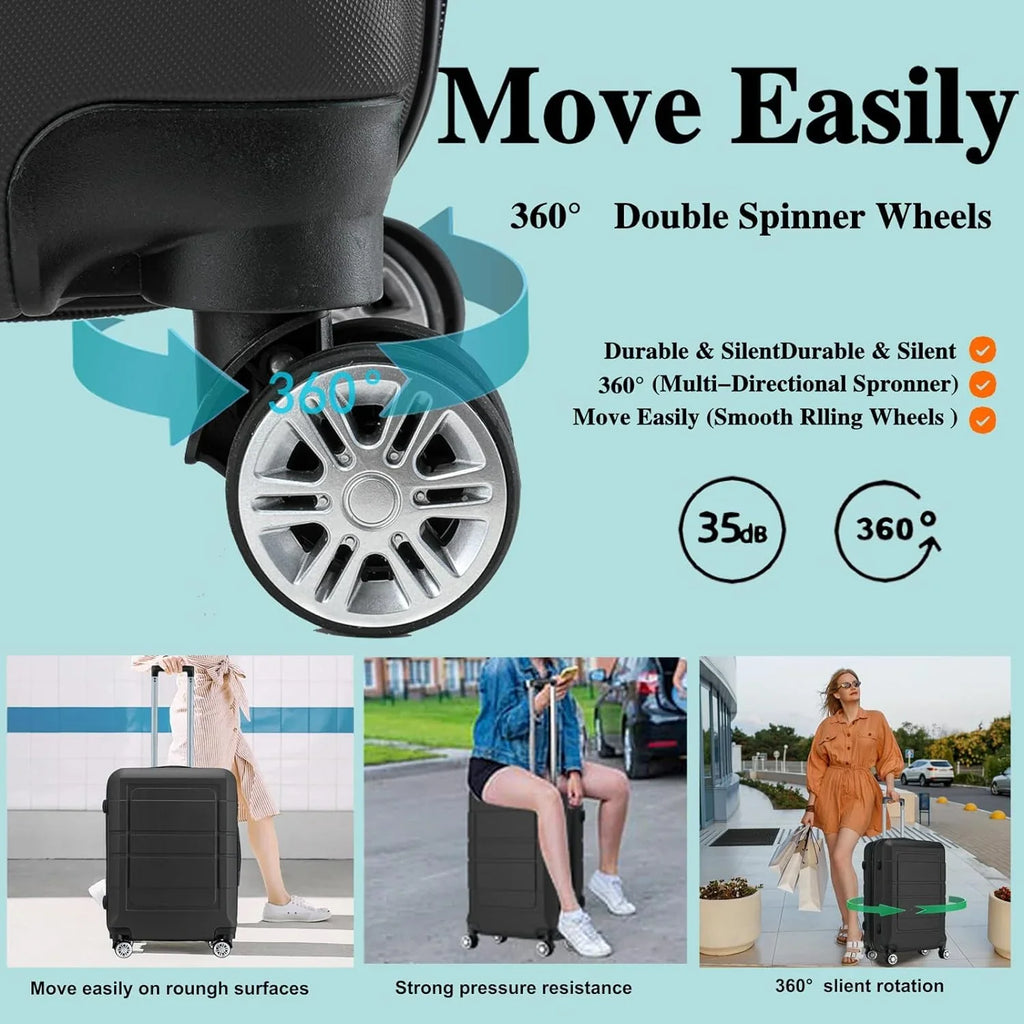 Luggage Sets 3 Piece Hardshell Suitcase with Spinner Wheels Lightweight Durable ABS/PC and Code Lock 20'' 24'' 28 inch Travel Suitcase Sets (Black)