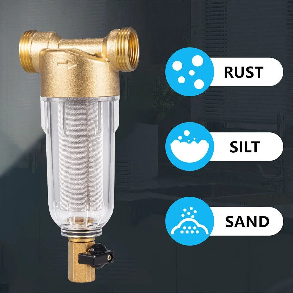 Jahy2Tech Whole House Water Pre-Filter Reusable Sediment Filter 50 Microns Plumbing