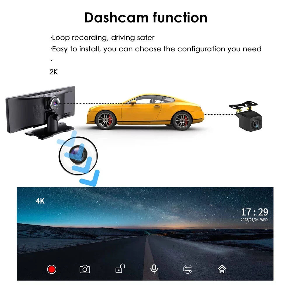 kydely   2K Wireless 10.26'' Touch Screen Dual Channel Wifi Car DVR Dash Camera Android Auto ".