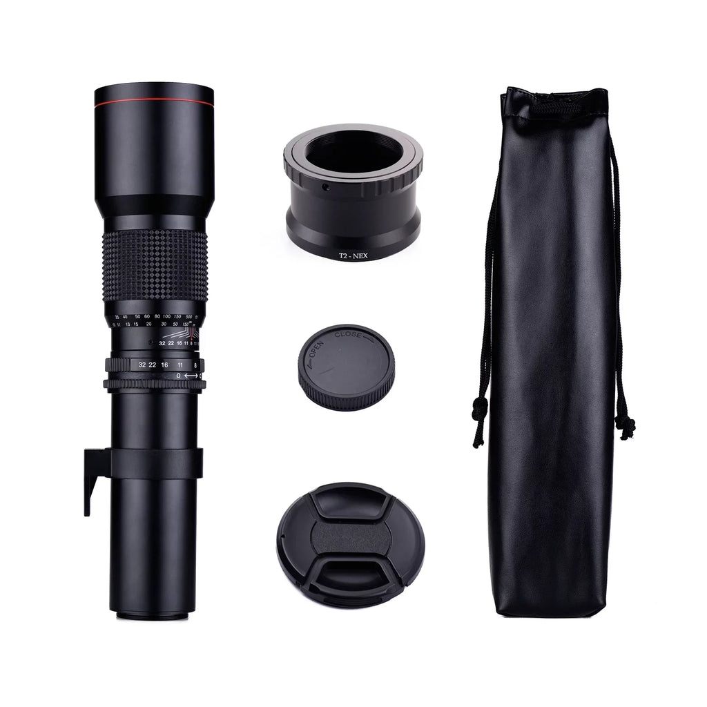 Aibecy 500mm F/8.0-32 Multi Coated Super Telephoto Lens Manual Zoom + T-Mount to NEX E-Mount Adapter Ring Kit Replacement for Sony A9 A7 A7R A7S A5000 A6000 A6500 NEX-7 NEX-5 NEX-6 Cameras