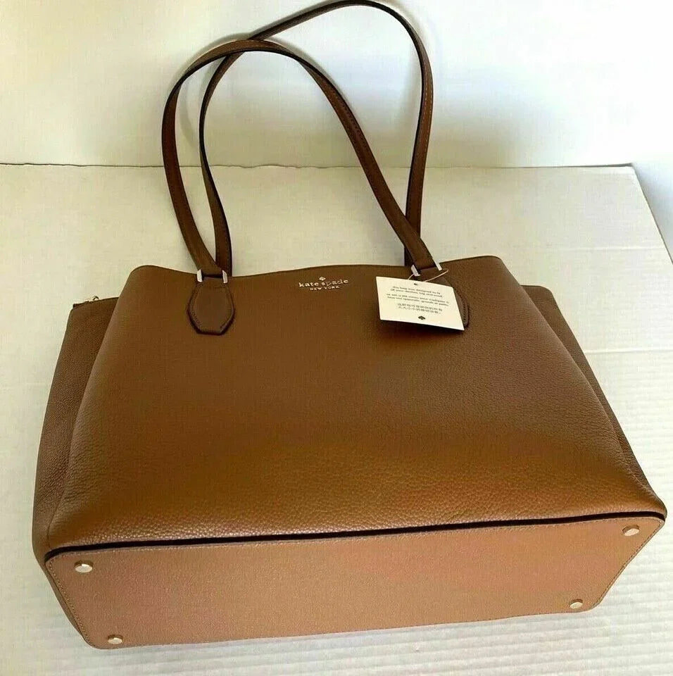 Kate Spade Monet Large 3-Compartment Brown Leather Tote WKRU6948 NWT $399