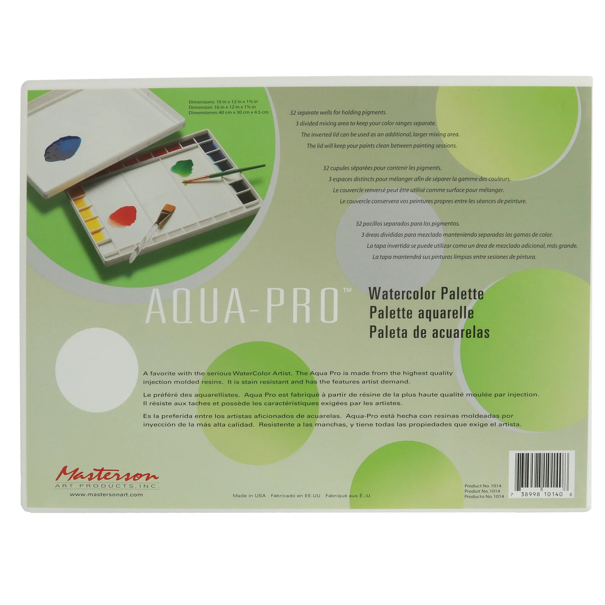Masterson Aqua Pro Watercolor Palette, 15-1/2" x 11-1/2"