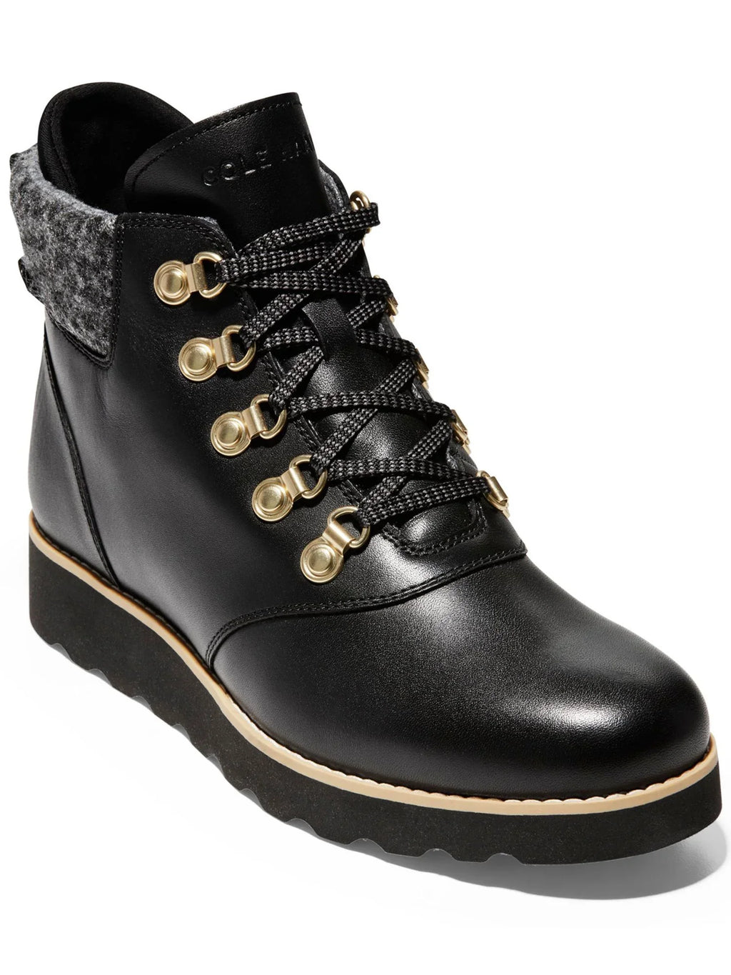 COLE HAAN Womens Black 1/2" PLatitudeform Cushioned Traction Waterproof Breathable Slip Resistant Nantucket Round Toe Wedge Lace-Up Hiking Boots 7 B