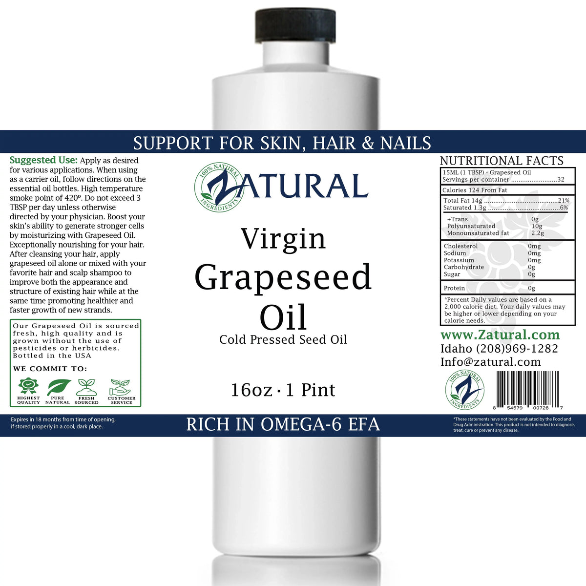 GrapeSeed Oil-Cold Pressed, Virgin, Undiluted, 100% Pure Grape Seed Oil (128 Ounce (1 Gallon))