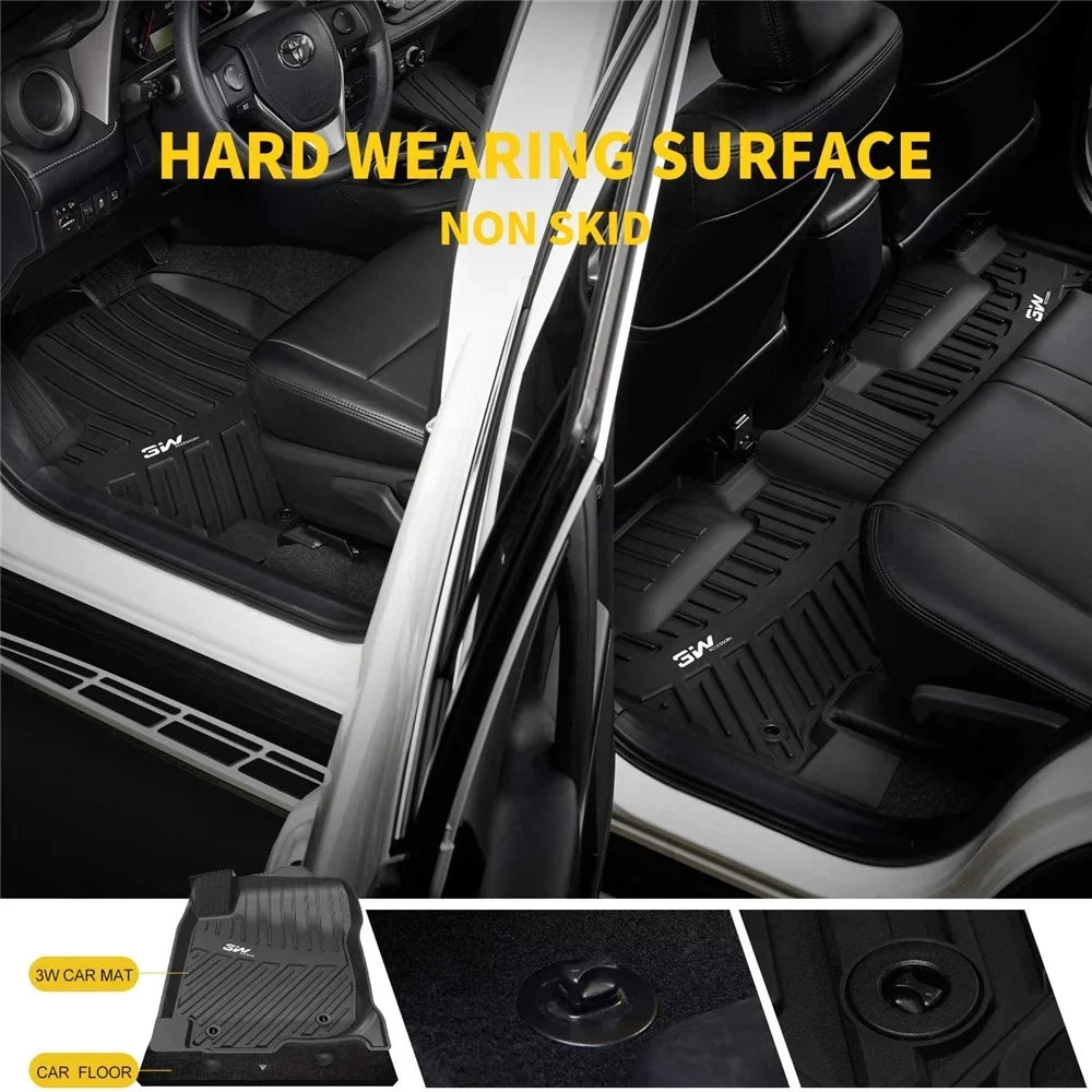 3W Floor Mats for Volkswagen Tiguan (2018-2023),TPE All Weather Custom Fit Floor Liner for Volkswagen Tiguan,1st & 2nd Row Full Set Car Liners,Black