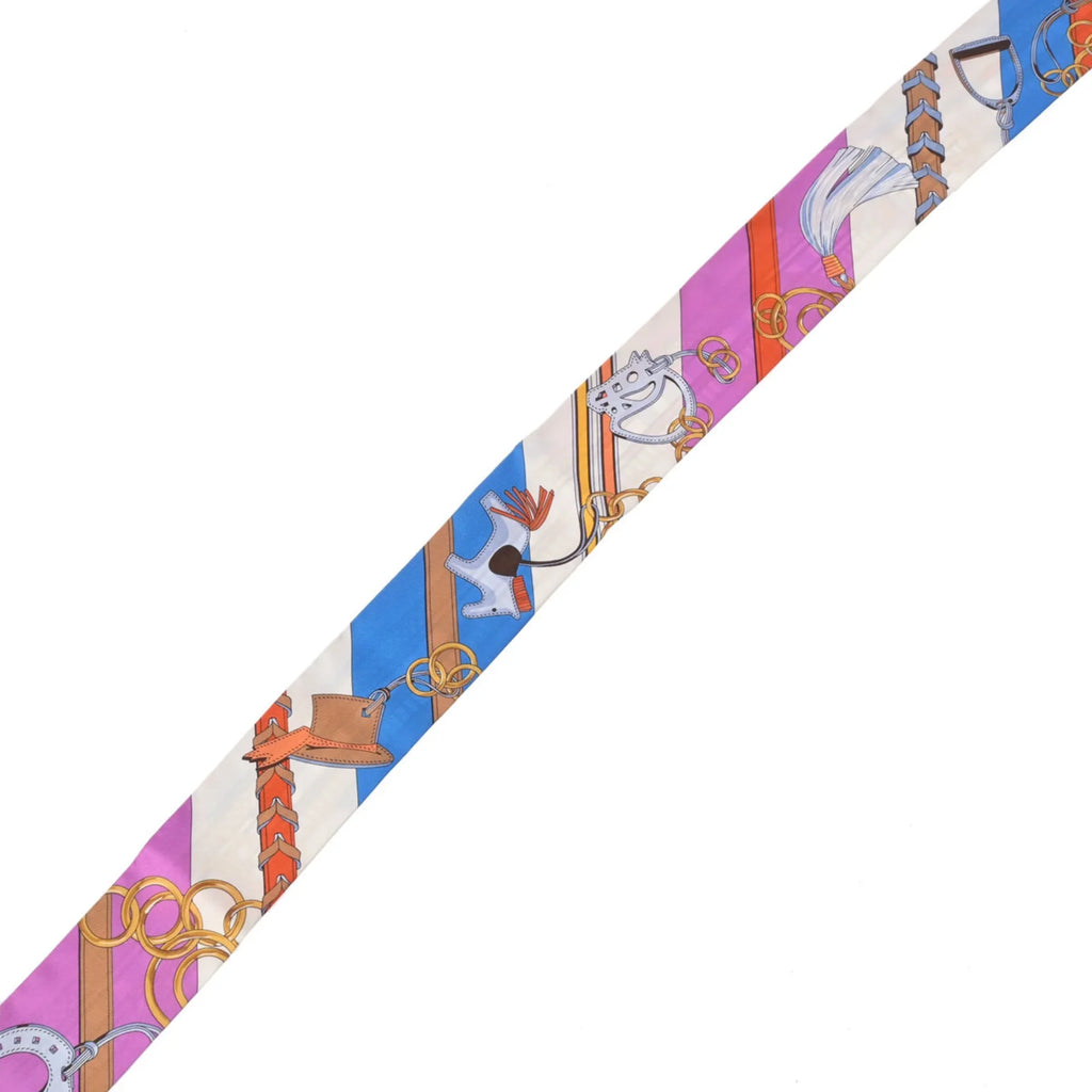 Pre-Owned HERMES Twilly BRIDES ET GRIS New Tag White/Blue/Purple - Women's 100% Silk Scarf Muffler (Good)