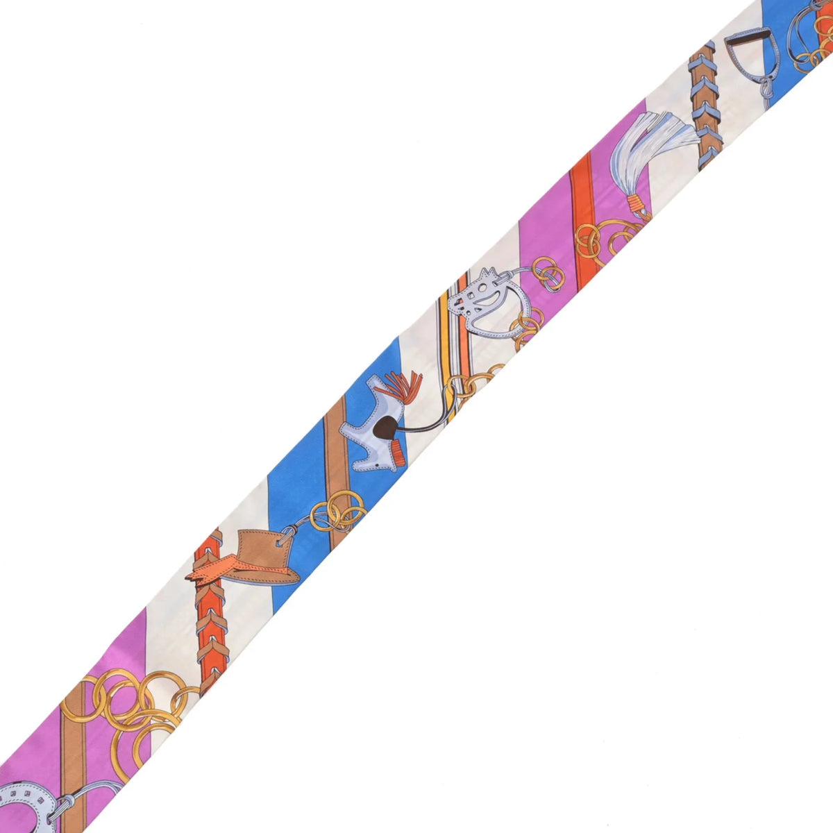 Pre-Owned HERMES Twilly BRIDES ET GRIS New Tag White/Blue/Purple - Women's 100% Silk Scarf Muffler (Good)