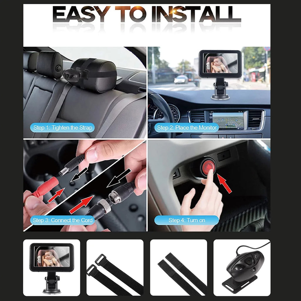 Pinnaco Baby Car High Resolution Camera InvigiLatitudeor 5 Inch Mirror Display Night Vision 150° Wide View