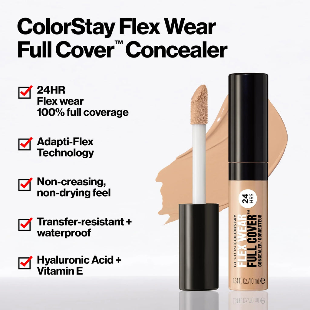 Revlon Colorstay Flex Wear, Full Cover Non-Creasing Concealer, Infpre-owned With Hyaluronic Acid & Vitamin E, Flexible Longwear, 005 Fair, 0.34 Fl Oz.