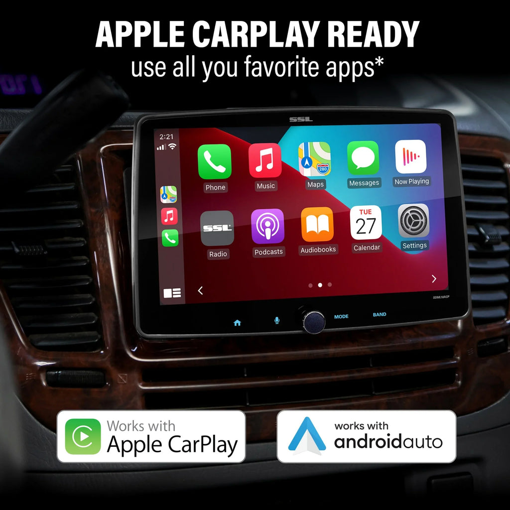 Sound Storm Laboratories SDML10ACPR Car Stereo - Apple CarPlay, Android Auto, Single Din, 10 Inch Touchdisplay, Bluetooth Audio, No CD DVD Player, AM/FM Radio Receiver, Backup Camera, RGB Illumination