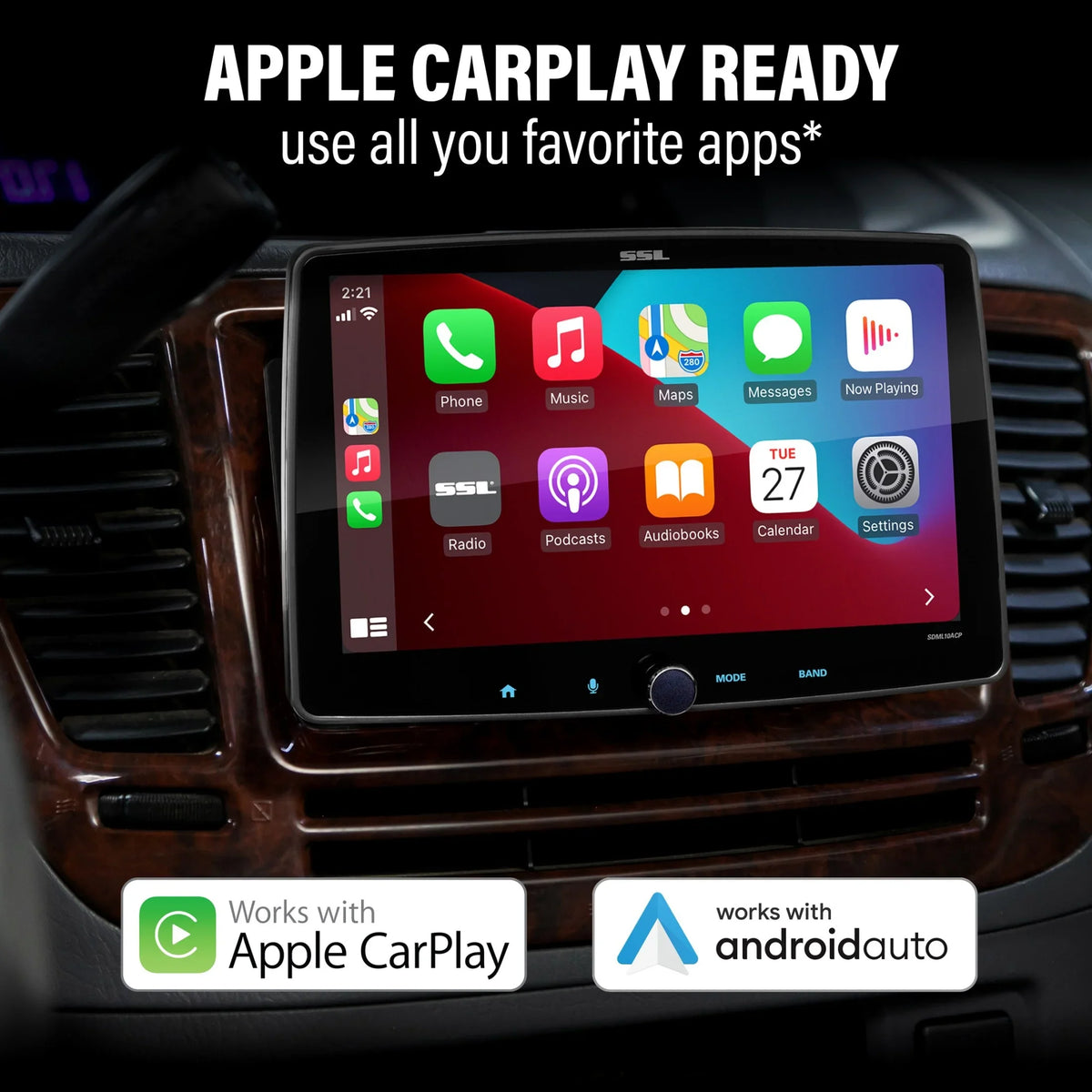 Sound Storm Laboratories SDML10ACPR Car Stereo - Apple CarPlay, Android Auto, Single Din, 10 Inch Touchdisplay, Bluetooth Audio, No CD DVD Player, AM/FM Radio Receiver, Backup Camera, RGB Illumination