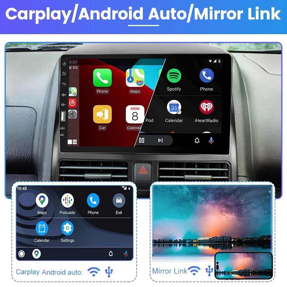 2+32G for Honda CRV 2002-2006 Wireless Carplay Android Auto Mirror Link 9'' Touchdisplay Car Stereo Radio Player Bluetooth 1080P WIFI Hifi GPS FM Usb, AHD Backup Camera&Microphone