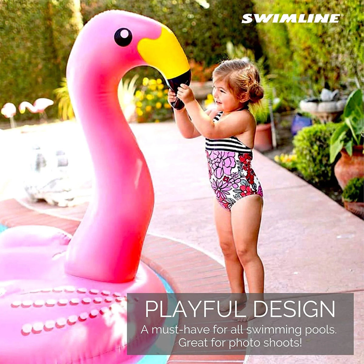 SWIMLINE ORIGINAL 90627 Giant InfLatitudeable Flamingo Pool Float Floatie Ride-On Lounge W/ Stable Legs Wings Large Rideable Blow Up Summer Beach Swimming Party Lounge Big Raft Tube Decoration Toys Kids