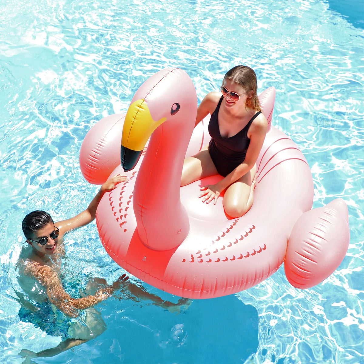 SWIMLINE ORIGINAL 90627 Giant InfLatitudeable Flamingo Pool Float Floatie Ride-On Lounge W/ Stable Legs Wings Large Rideable Blow Up Summer Beach Swimming Party Lounge Big Raft Tube Decoration Toys Kids