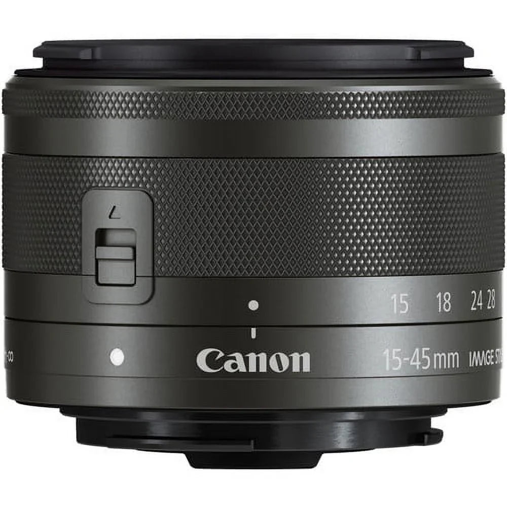 Canon EF-M 15-45mm f/3.5-6.3 IS STM Zoom Lens (Graphite) (0572C002) + 64GB Memory Card + Filter Kit + BackPack + Card Reader + Flex Tripod + Memory  Wallet + Cap Keeper + Cleaning Kit + Hand Strap