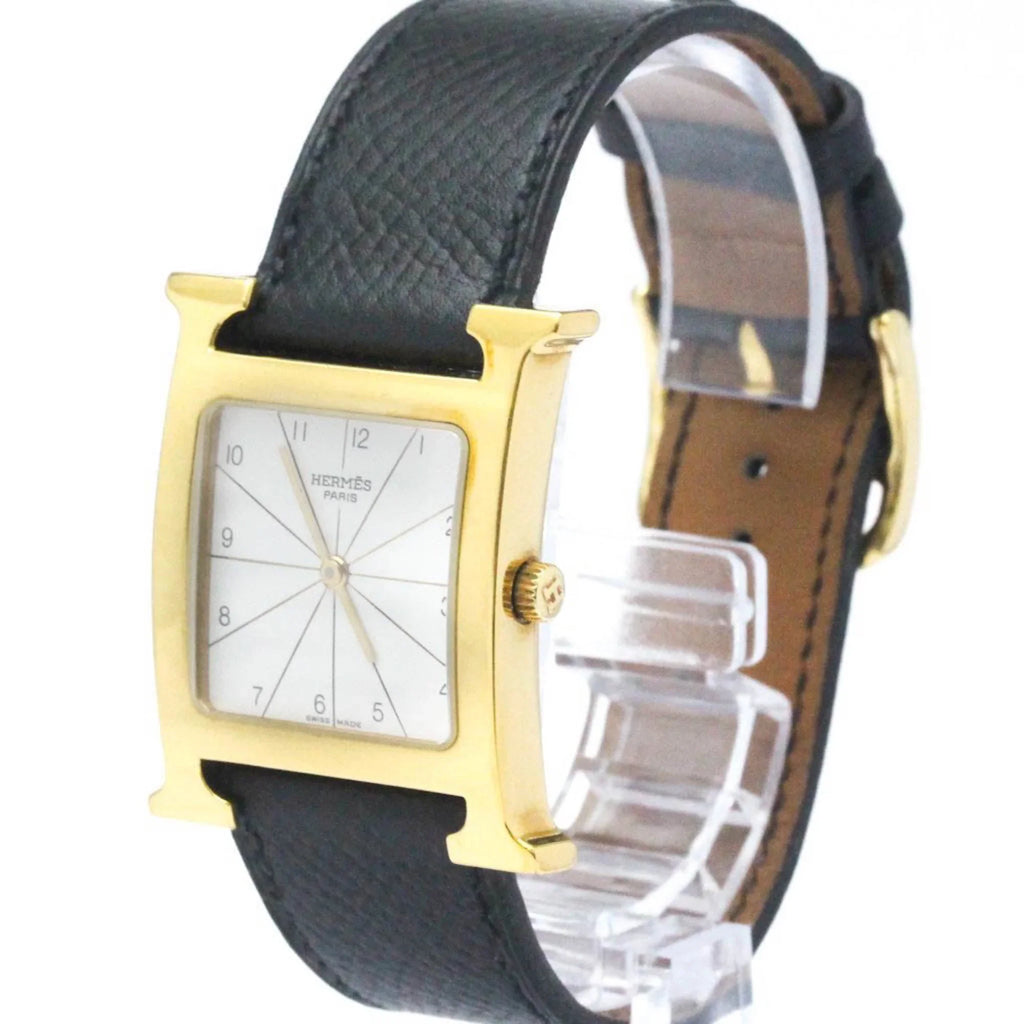 Pre-Owned HERMES H Watch Gold PLatitudeed Leather Quartz Mens Watch HH1.501 BF569965 (Good)