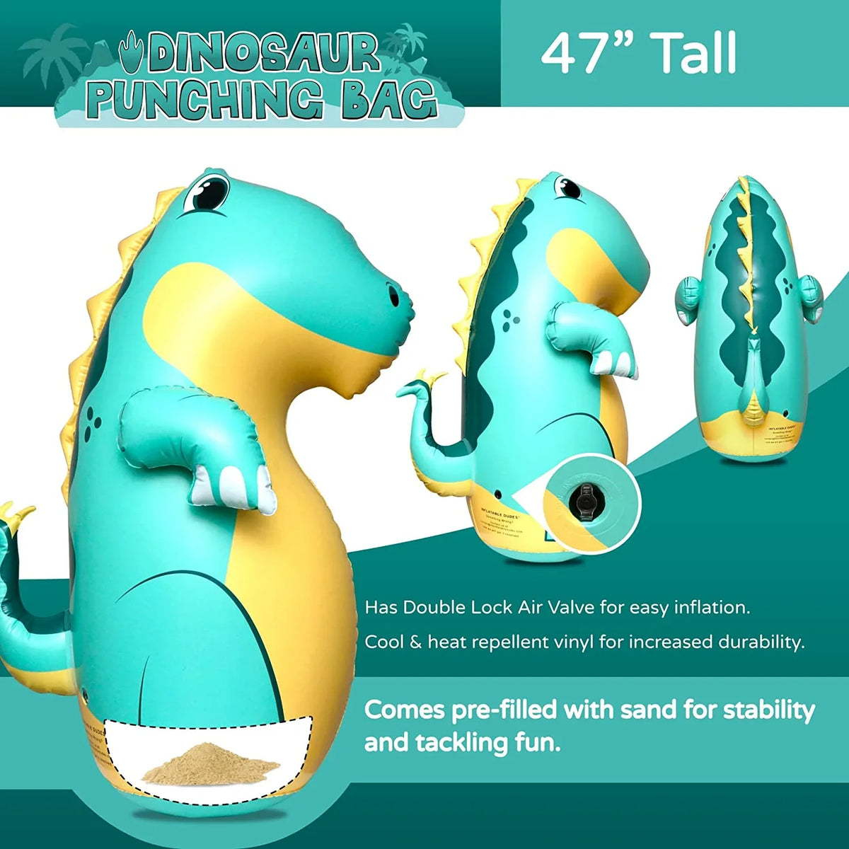 (InfLatitudeable Dudes) Green Stegosaurus Dinosaur 47 inches -Kids Punching Bag |Filled with Sand
