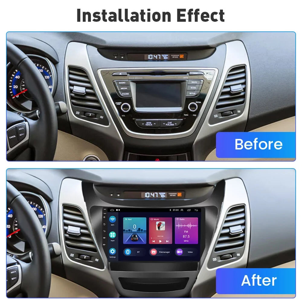 Podofo 2+32G for Hyundai Elantra 2014-2016 Wireless Carplay Android Auto Mirror Link 9'' Touchdisplay Car Stereo Radio Android 11 System WIFI GPS Hifi FM Bluetooth Usb, AHD Backup Camera