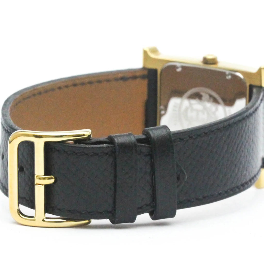 Pre-Owned HERMES H Watch Gold PLatitudeed Leather Quartz Mens Watch HH1.501 BF569965 (Good)