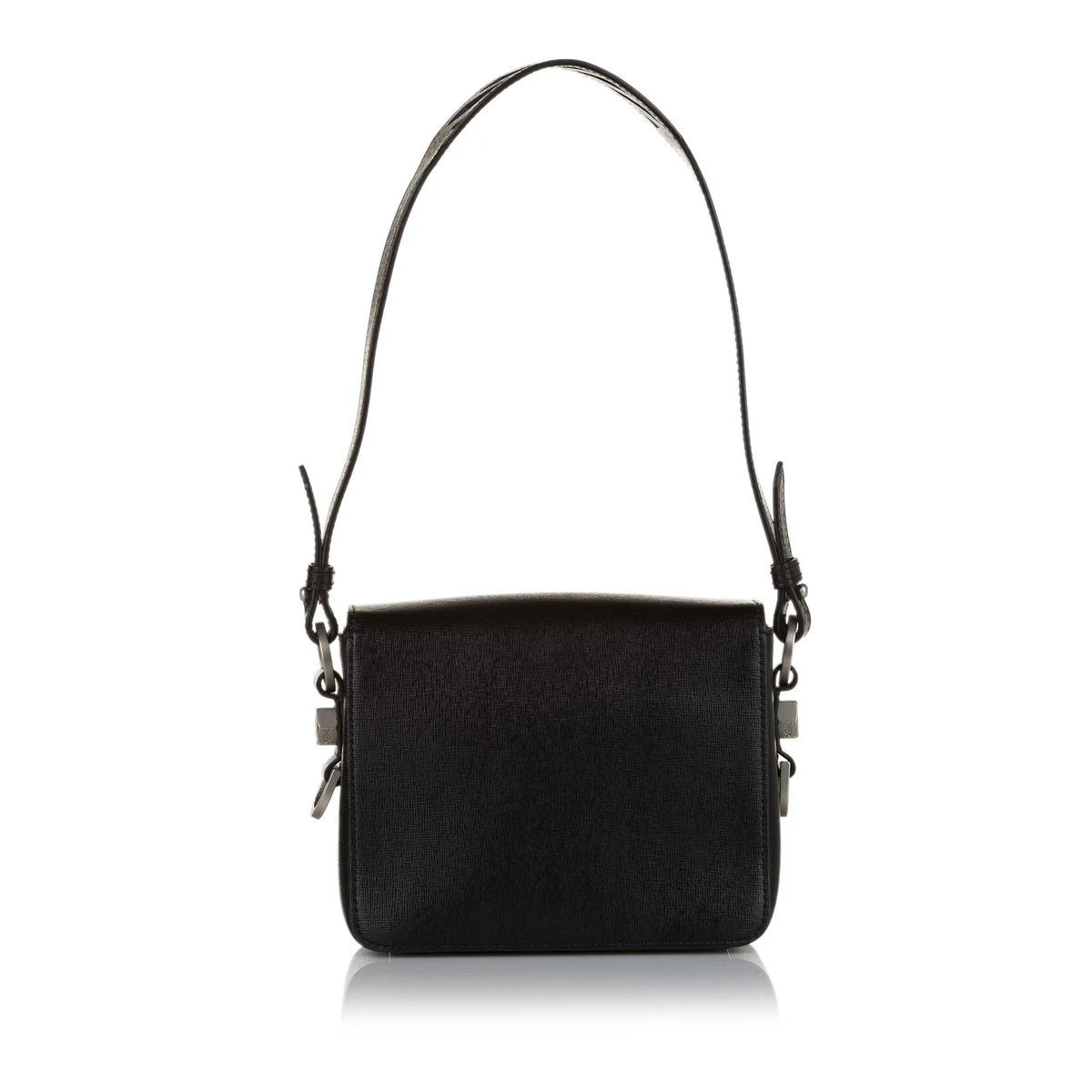 Pre-Owned Authenticated Off-White Binder Clip Crossbody Bag Calf Leather Black Unisex (Good)