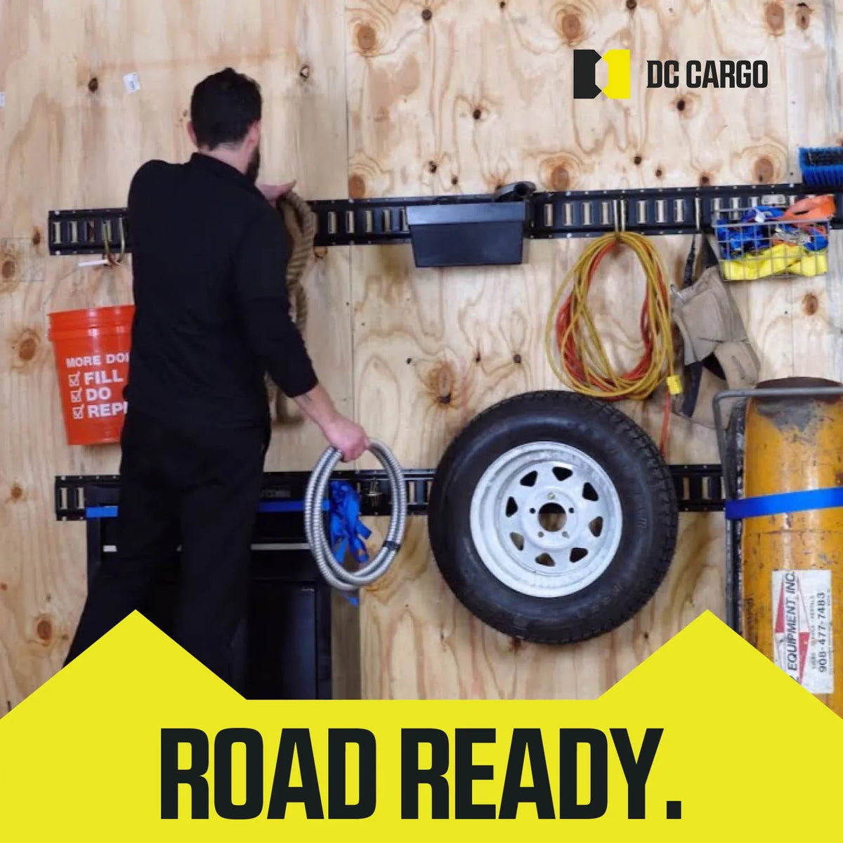 DC Cargo Mall E Track Shelving Kit - 12 Pieces: 5 ft Black E Track Rails & E Track Wood Beam Sockets