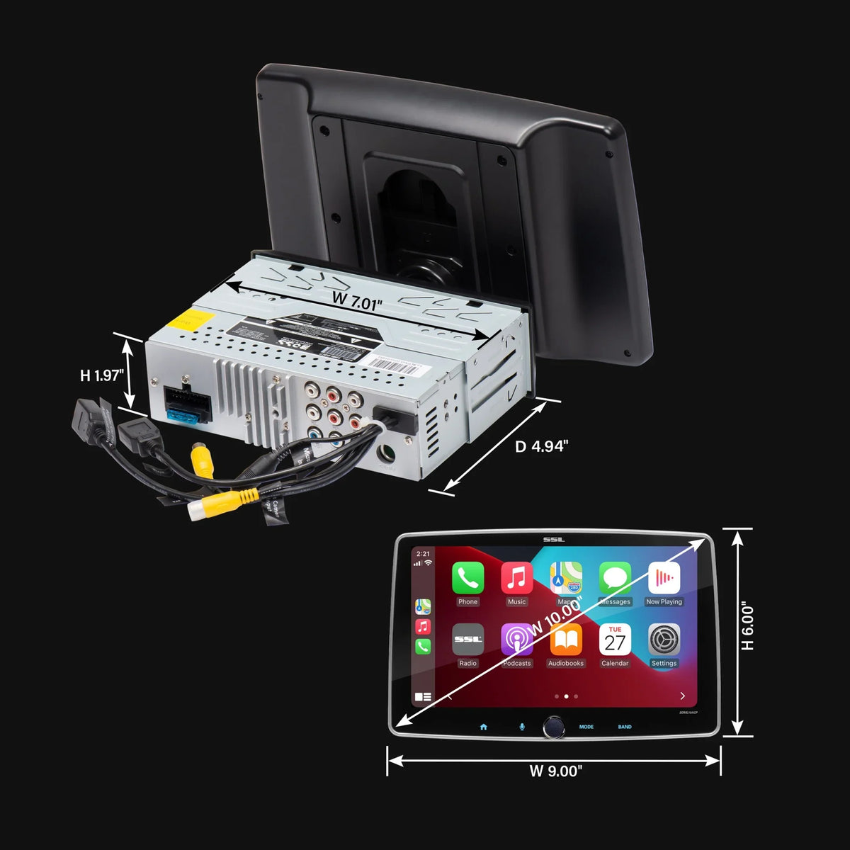 Sound Storm Laboratories SDML10ACPR Car Stereo - Apple CarPlay, Android Auto, Single Din, 10 Inch Touchdisplay, Bluetooth Audio, No CD DVD Player, AM/FM Radio Receiver, Backup Camera, RGB Illumination