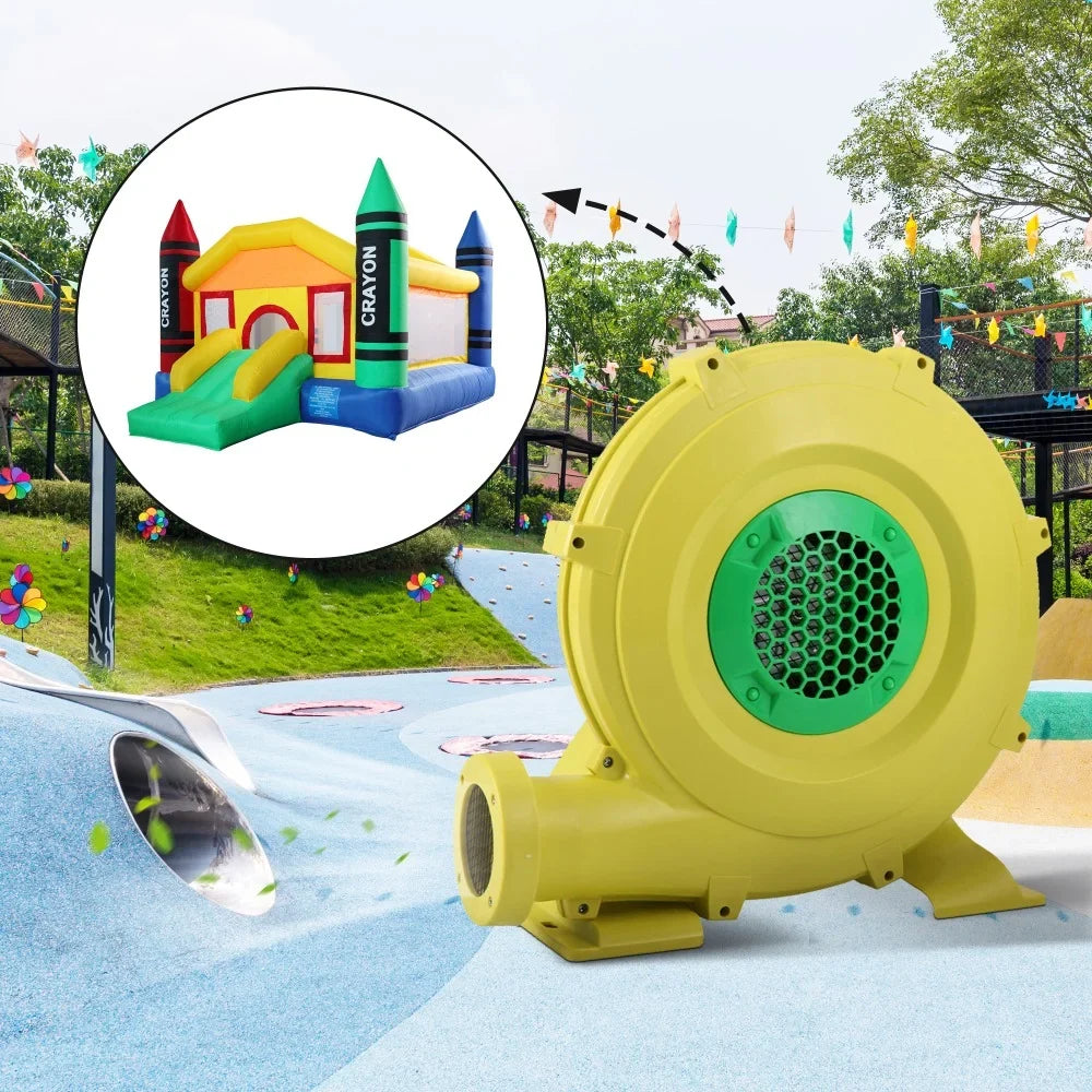 450W Outdoor Indoor Air Blower, Pump Fan for InfLatitudeable Bounce Castle, Water Slides, Safe, Portable - Yellow and Green
