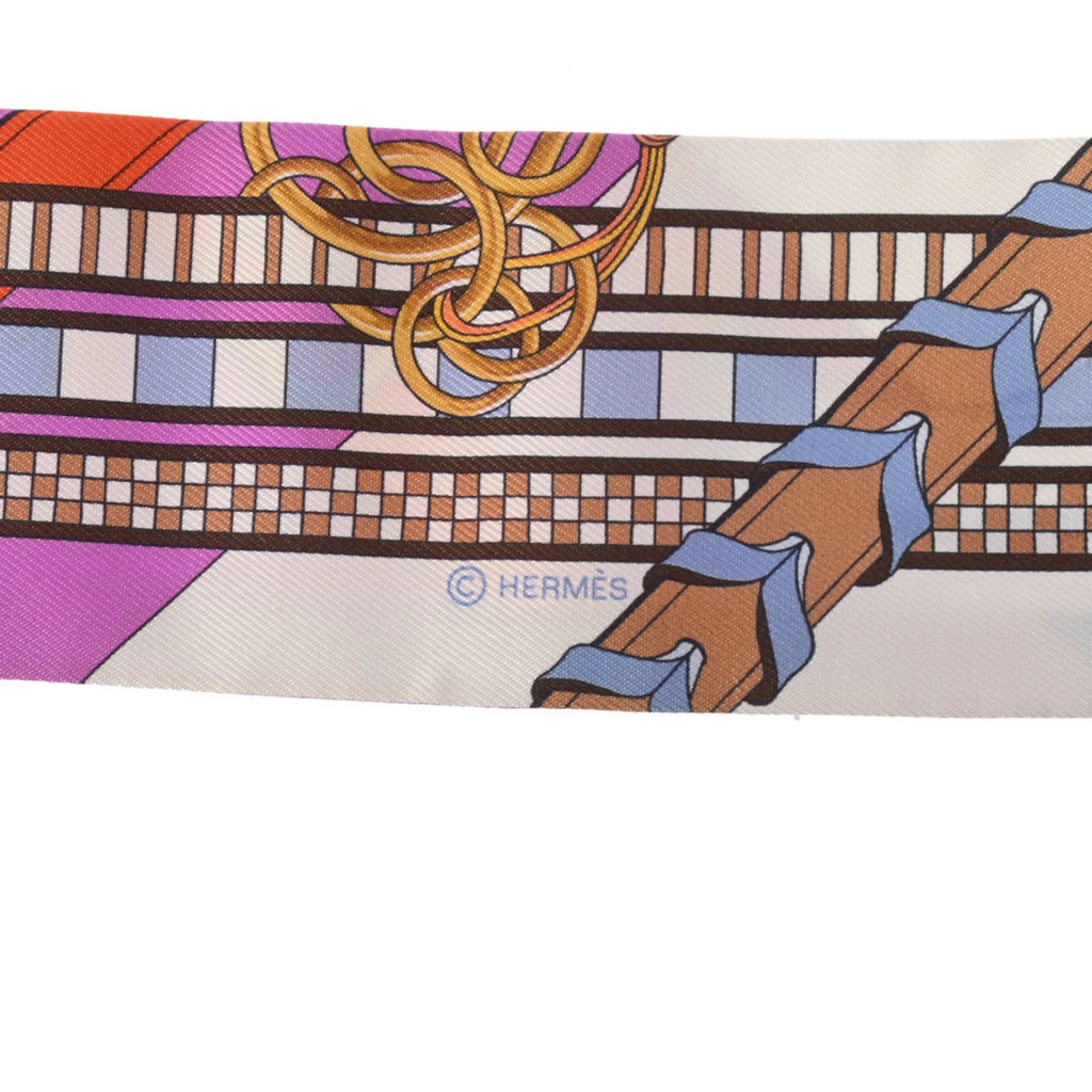 Pre-Owned HERMES Twilly BRIDES ET GRIS New Tag White/Blue/Purple - Women's 100% Silk Scarf Muffler (Good)