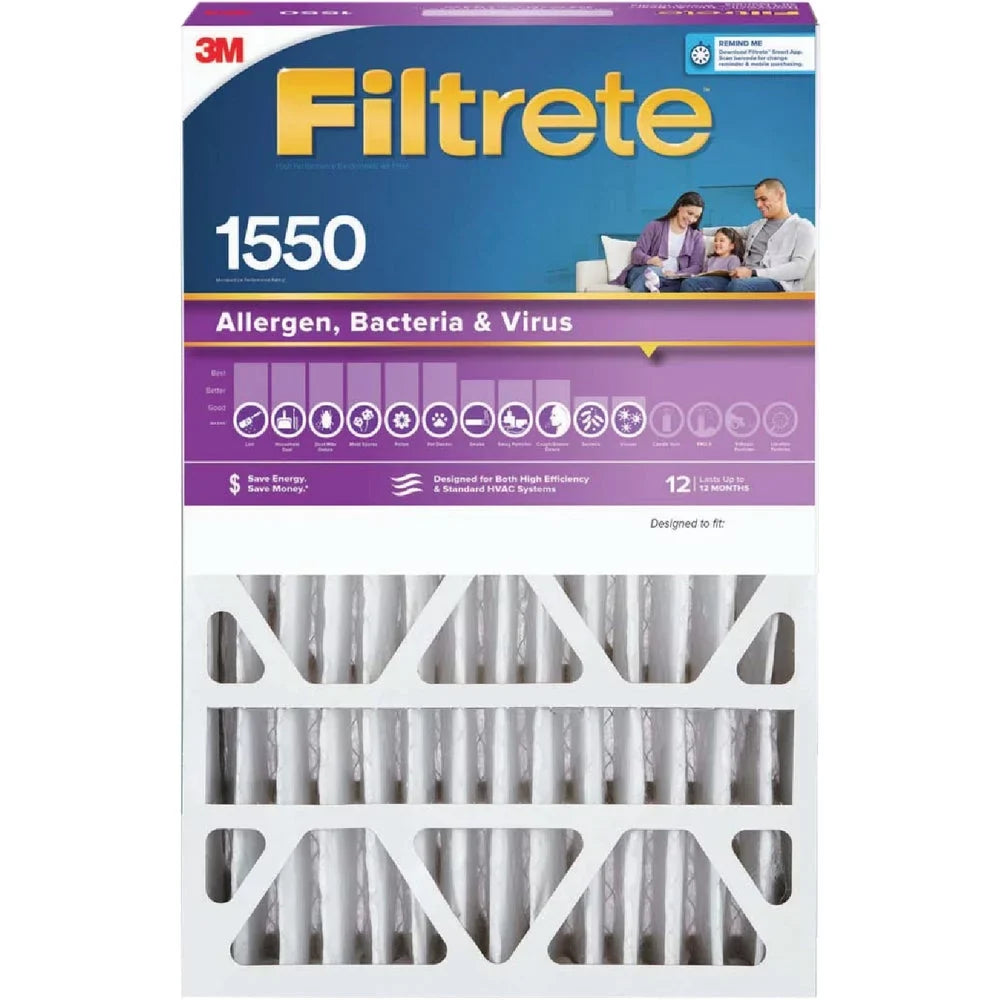 1 PK, Filtrete 16 In. x 25 In. x 4 In. (Slim Fit) Allergen, Bacteria & Virus 1550 MPR Deep Pleat Furnace Filter
