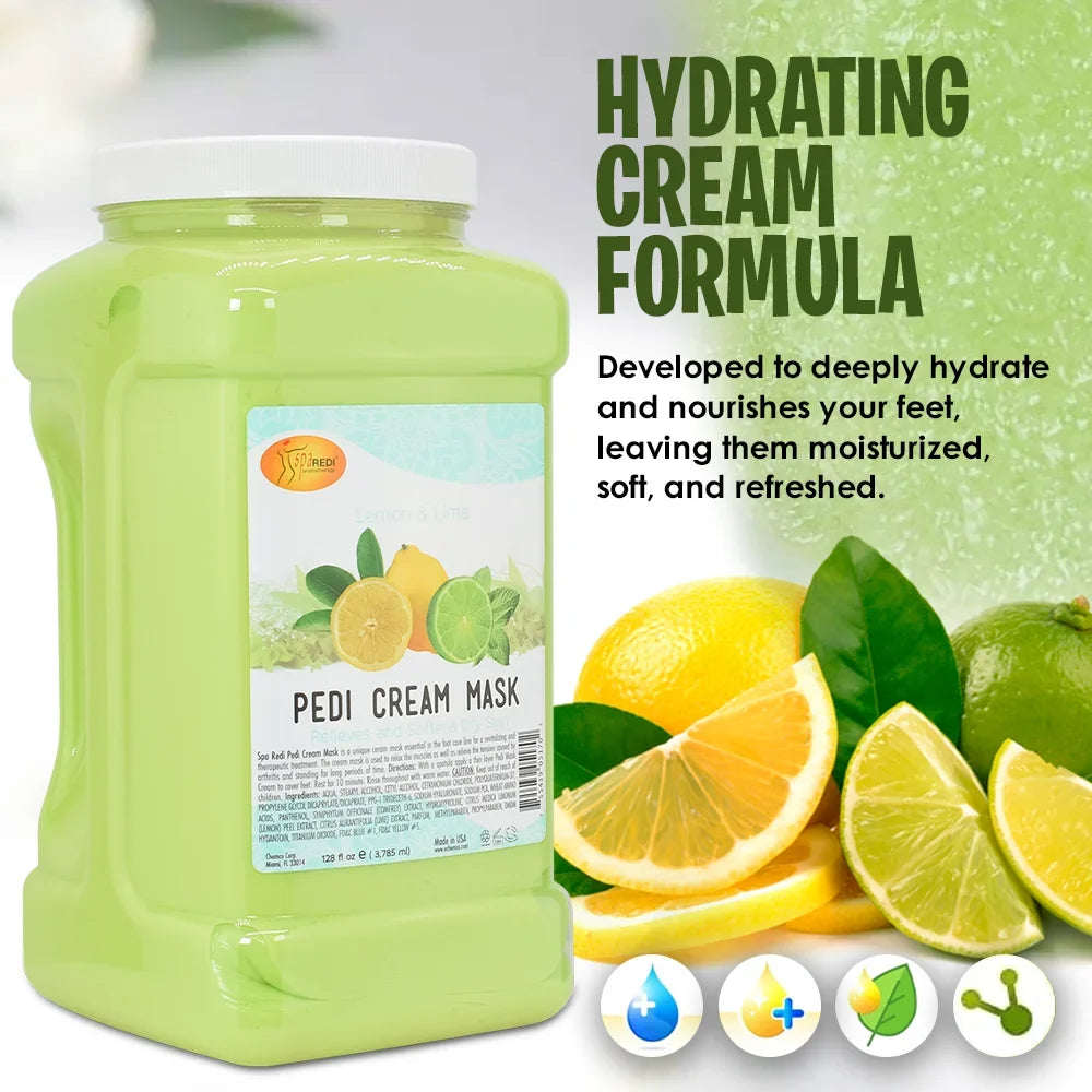 SPA REDI - Body and Foot Cream Mask, Lemon, 128 Oz - Pedicure Massage for Tired Feet and Body, Hydrating, Fresh Skin - Infpre-owned with Hyaluronic Acid, Amino Acids, Panthenol, Comfrey Extract