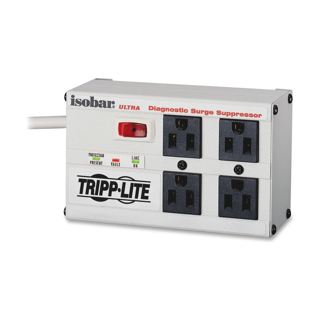 Tripp Lite Isobar Surge Protector Metal 4 Outlet 6' Cord 3330 Joules - Surge protector - AC 120 V - output connectors: 4 - Canada, United States - white
