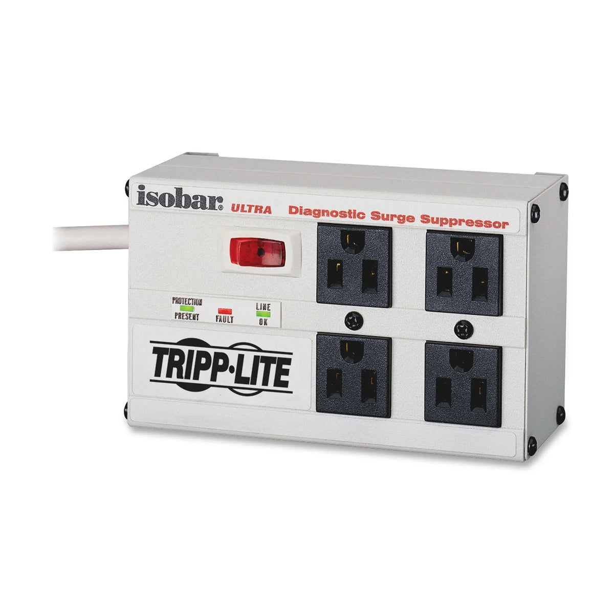 Tripp Lite Isobar Surge Protector Metal 4 Outlet 6' Cord 3330 Joules - Surge protector - AC 120 V - output connectors: 4 - Canada, United States - white