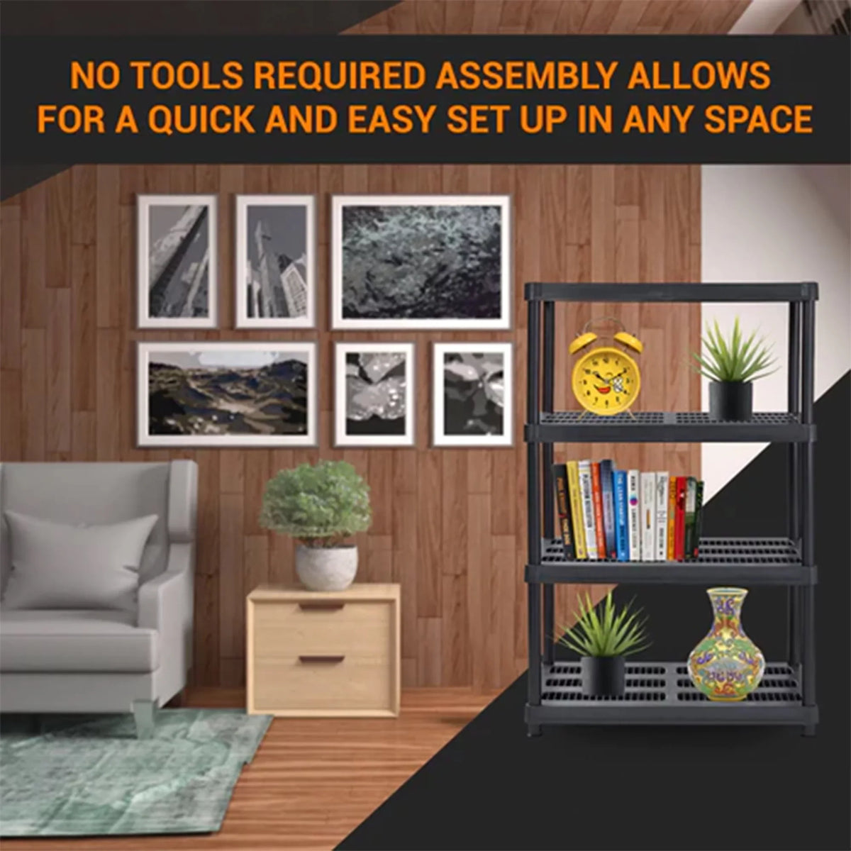 Juggernaut Storage 56 Inch 4 Shelf Plastic Utility Shelving Storage Unit
