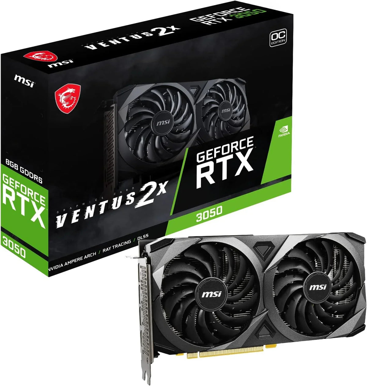 MSI Ventus GeForce RTX 3050 8GB GDDR6 PCI Express 4.0 Video Card RTX 3050 Ventus 2X 8G OC (Factory Refurbished)