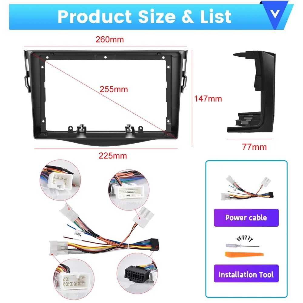 Podofo 2+32G for Toyota RAV4 2007-2012 Wireless Carplay Android Auto Mirror Link 9'' Touchdisplay Car Stereo Radio Android 12 HD 1080P WIFI GPS Hifi FM Bluetooth USB Cable, AHD Backup Camera