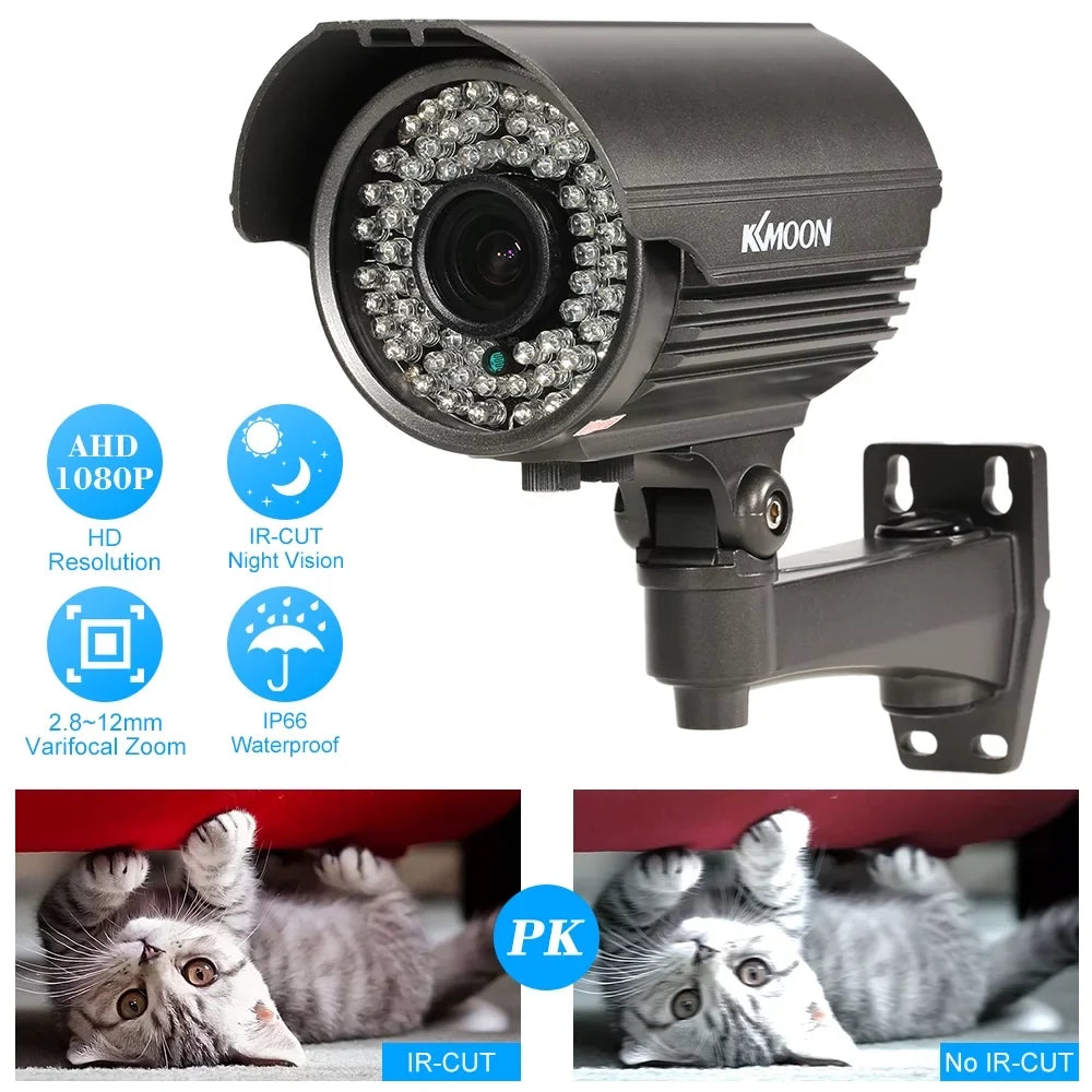 Walmeck 1080P AHD Bullet CCTV Analog Camera 2.8~12mm Manual Zoom Varifocal Lens 1/3” for Sony CMOS 2.0MP IR-CUT 72 IR LEDS Night Vision Weatherproof Indoor Outdoor  PAL System