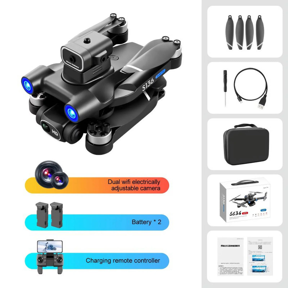 S136 remote control brushless GPS UAV to avoid obstacles in all directions, and premium-definition 4K electric adjustment camera to take aerial photos of aircraft