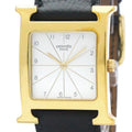 Pre-Owned HERMES H Watch Gold PLatitudeed Leather Quartz Mens Watch HH1.501 BF569965 (Good)