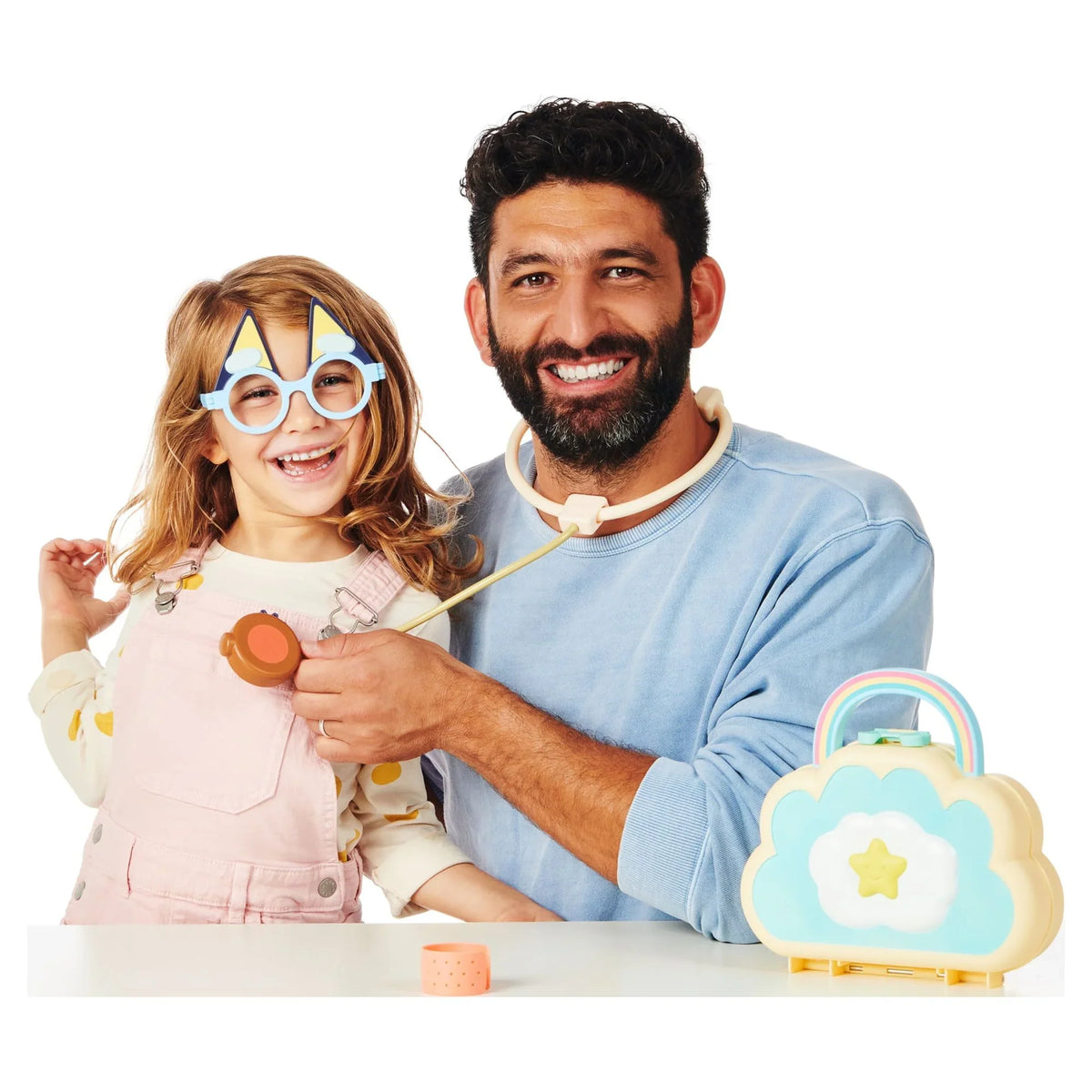 Bluey Cloud Bag Doctor's Set, Doctor Check Up Set, Toy Doctor's Playset with 7 Play Pieces, Stethoscope, Syringe, toy Bandage, Stickers, and more , Preschool, Toys for Kids, Ages 3+
