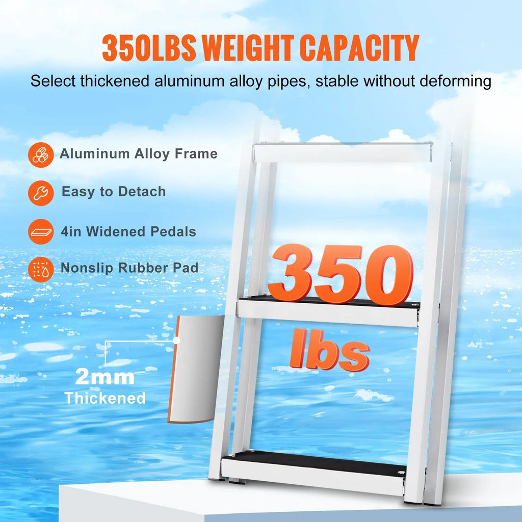 VEVOR Removable 3-Step Dock Ladder - 350 lbs Capacity, Aluminum Alloy with 4'' Wide Nonslip Steps, Simple InstalLatitudeion for Boats, Lakes, Pools & Marine Access