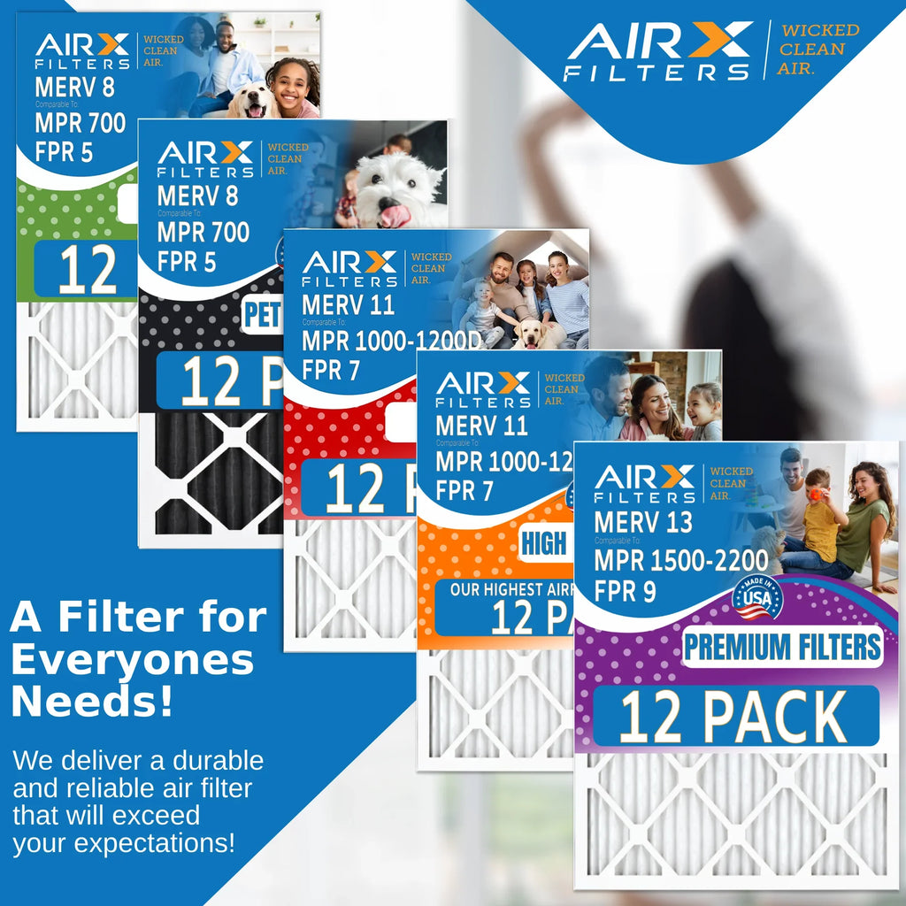20x25x2 Air Filter MERV 8 Rating, 12 Pack of Furnace Filters Comparable to MPR 700 & FPR 5 - Made in USA by AIRX FILTERS WICKED CLEAN AIR.