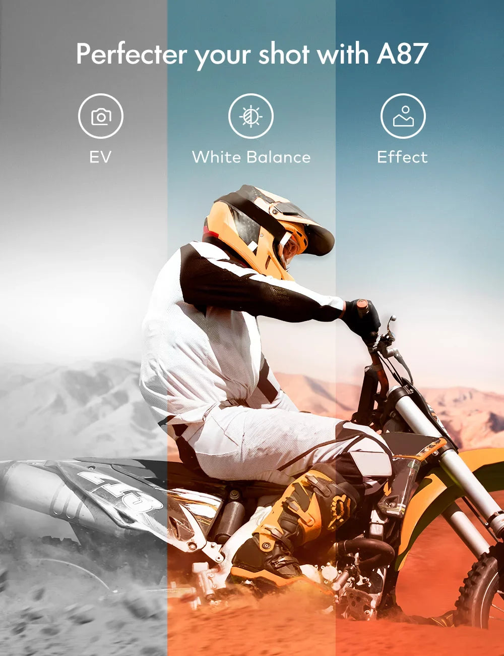 Apeman A87 Action Camera, UHD 4K/60fps 20MP Touchdisplay WiFi Underwater Camcorder for Motorbike and Skateboard Camera