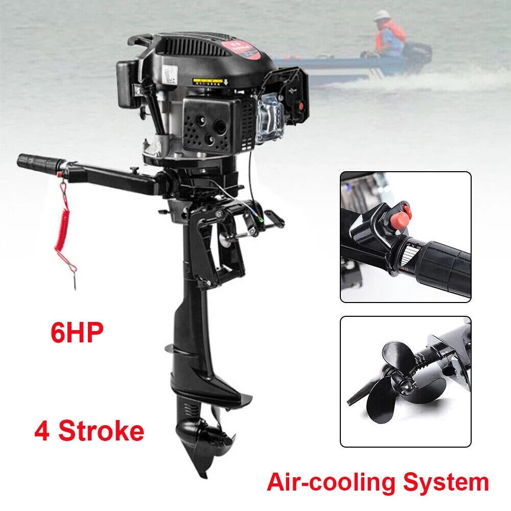 6 HP 4-Stroke Heavy Duty Outboard Motor Fishing Boat Engine Air Cooling System